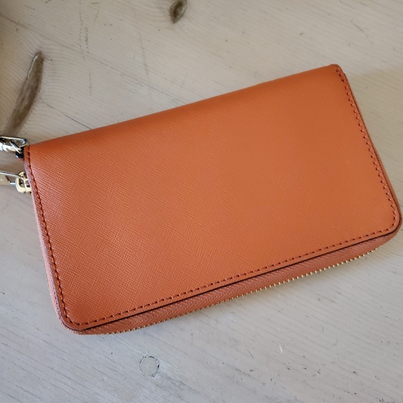 Micheal Kors Continental Zip Around Wallet Organizer Wristlet Burnt Orange - Picture 7 of 9